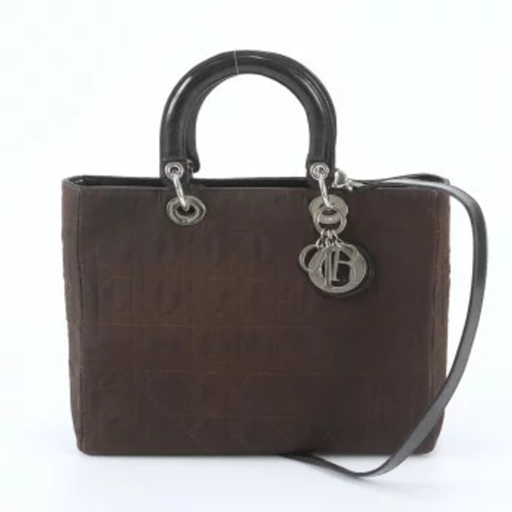 Christian Dior Cannage Leather Wrm 2Way Crossbody Bag Gray Brown